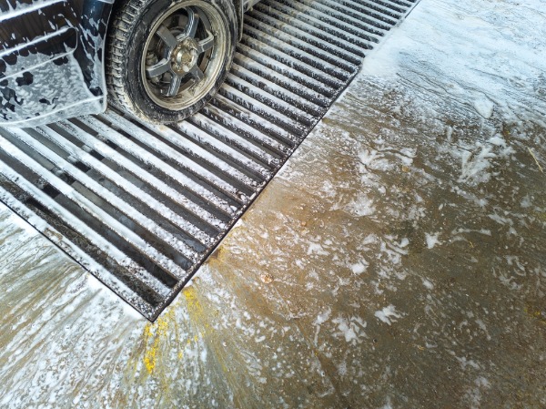 commercial car wash trench drain with wastewater